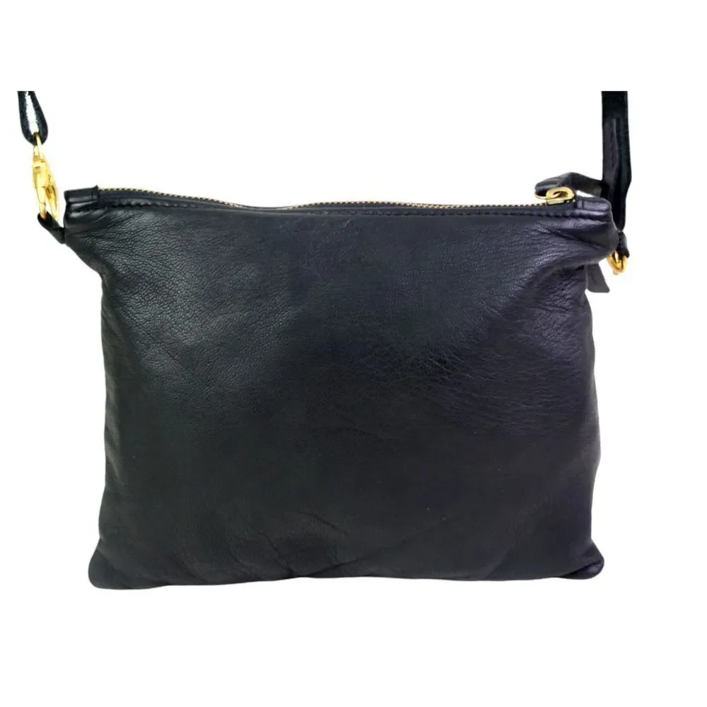 Noonday Collection BLACK GENUINE LEATHER X-BODY SHOULDER BAG CLUTCH PURSE